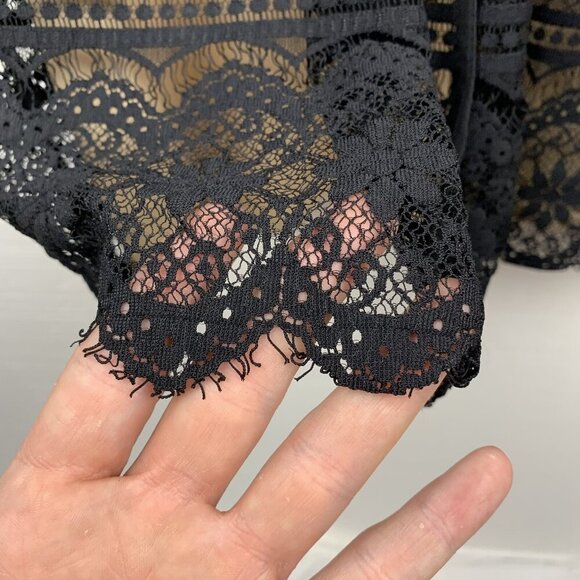 Milly Dress 4 Womens Black Lace Front Tie Mini Short Sleeve Empire Waist Tie - Picture 5 of 7